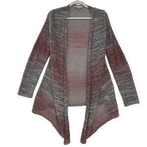 Pendleton Wool Mohair Lightweight Knit Long Open Front Cardigan Pink Gray Size M